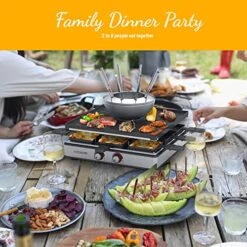 GIVENEU Electric Fondue Pot Set, 600ML Fondue Pot With Grill Plate, 8 Color-Coded Forks, 8 Non-Stick Pans, Dual Thermostat Fondue Grill Combo For Chocolate, Cheese, Grilling -Peugeot Shop 518LfirhjTL