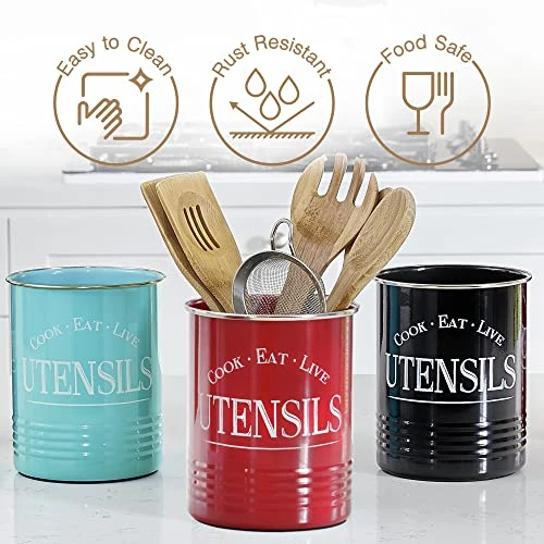 Walford Home Original Kitchen Utensil Holder Crock, Red With Premium Padded Base - Vintage Farmhouse Home Kitchen Decor - Large Kitchen Tool Utensil Storage Caddy Organizer 5 Walford Home Original Kitchen Utensil Holder Crock, Red With Premium Padded Base - Vintage Farmhouse Home Kitchen Decor - Large Kitchen Tool Utensil Storage Caddy Organizer - Image 5