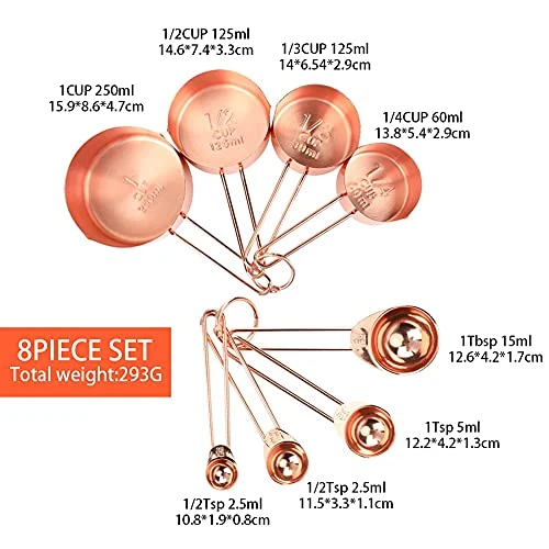 8 Pcs Measuring Cups And Spoons Set Intsun Stainless Steel Rose Gold Measuring Cups & Spoons With Engraved Marking Ruler For Measuring Dry & Liquid Ingredients Baking Cooking, Mixing & Food Processing 2 8 Pcs Measuring Cups And Spoons Set Intsun Stainless Steel Rose Gold Measuring Cups & Spoons With Engraved Marking Ruler For Measuring Dry & Liquid Ingredients Baking Cooking, Mixing & Food Processing - Image 2