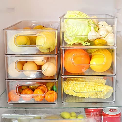 Lachesis Stackable Refrigerator Organizer Bins, Fridge Clear Bins With Handles Kitchen Organizer Fruit Container For Freezer, Pantry, Cabinets, Drawer, Shelves, Plastic Storage Bins 9 Pack 2 Lachesis Stackable Refrigerator Organizer Bins, Fridge Clear Bins With Handles Kitchen Organizer Fruit Container For Freezer, Pantry, Cabinets, Drawer, Shelves, Plastic Storage Bins 9 Pack - Image 2