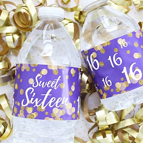 Sweet 16 16th Birthday Party Water Bottle Labels, 24 Count 2 Sweet 16 16th Birthday Party Water Bottle Labels, 24 Count - Image 2