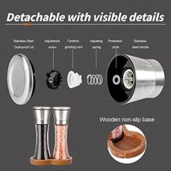 Salt And Pepper Grinder Set With Wooden Standing Tray, Salt And Pepper Mill, Stainless Steel Refillable Salt & Peppercorn Shakers -Peugeot Shop 518RsCe6EGS