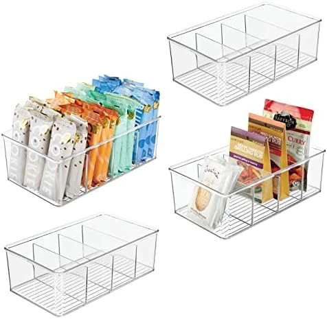 MDesign Plastic Food Storage Organizer Bin Box Container - 4 Compartment Holder For Packets, Pouches, Ideal For Kitchen, Pantry, Fridge, Countertop Organization - 4 Pack - Clear 7 MDesign Plastic Food Storage Organizer Bin Box Container - 4 Compartment Holder For Packets, Pouches, Ideal For Kitchen, Pantry, Fridge, Countertop Organization - 4 Pack - Clear - Image 7