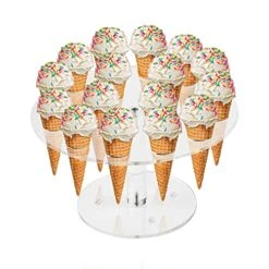 Ice Cream Cone Holder, Clear 16 Holes Food Stand,Acrylic Waffle Cone Display Stand,Hand Roll Sushi Popcorn Stand Rack For Kids Party Birthday Wedding Decoration