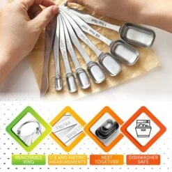 Heavy Duty Stainless Steel Metal Measuring Spoons For Dry Or Liquid, Fits In Spice Jar, Set Of 8 -Peugeot Shop 518fZuALBIL