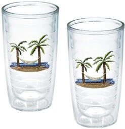 Tervis Palm Tree & Hammock Scene Made In USA Double Walled Insulated Tumbler Cup Keeps Drinks Cold & Hot, 16oz - 2pk, Unlidded