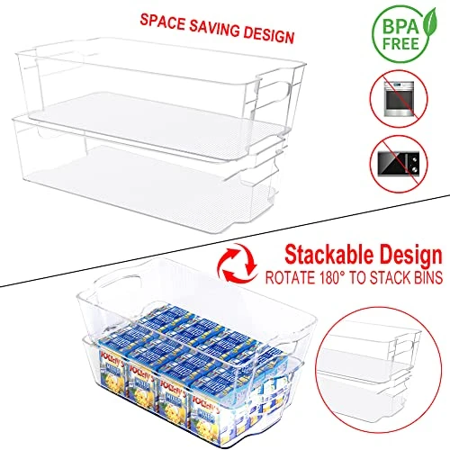 Fridge Organizer Storage Bins - 8 Pack Stackable Freezer Kitchen Containers With Handles BPA Free Clear Organization Fridge Stackable Organizer For Cabinet Drawer And Pantry 2 Fridge Organizer Storage Bins - 8 Pack Stackable Freezer Kitchen Containers With Handles BPA Free Clear Organization Fridge Stackable Organizer For Cabinet Drawer And Pantry - Image 2
