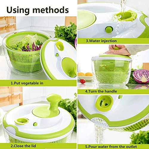GUANGMING - Salad Spinner Dryer, Easily Spin To Wash And Dry Vegetables Roller Handle 5 Litres Large Lettuce Dryer Fast Dry Action, Non Slip Base,Green 3 GUANGMING - Salad Spinner Dryer, Easily Spin To Wash And Dry Vegetables Roller Handle 5 Litres Large Lettuce Dryer Fast Dry Action, Non Slip Base,Green - Image 3