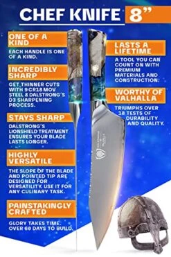 Chef Knife - 8 Inch - Valhalla Series - Premium 9CR18MOV HC Steel - Celestial Resin & Wood Handle - Razor Sharp Kitchen Knife - Professional Use - W/Leather Sheath -Peugeot Shop 518rqRgn7qL