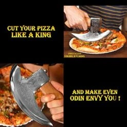 YTHROJAN Viking Steel Pizza Axe Authentic Medieval Pizza Cutter Axe Mezzaluna Ulu Rocking Pizza Gift Knife -Peugeot Shop 518ugg04jKL