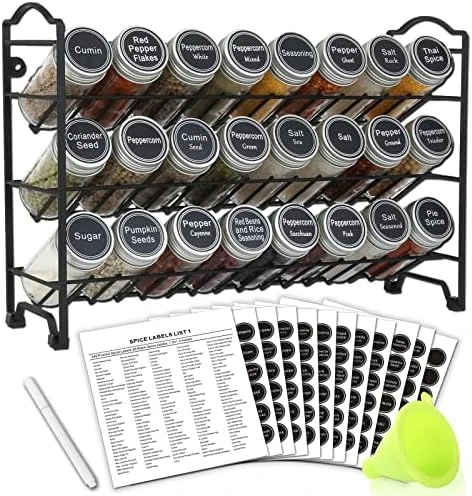 SWOMMOLY Spice Rack Organizer With 24 Empty Round Spice Jars, 396 Spice Labels With Chalk Marker And Funnel Complete Set, Spice Rack For Cabinet, Countertop Or Wall Mount, Black 4 SWOMMOLY Spice Rack Organizer With 24 Empty Round Spice Jars, 396 Spice Labels With Chalk Marker And Funnel Complete Set, Spice Rack For Cabinet, Countertop Or Wall Mount, Black - Image 4