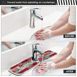 The Rose Rose Kitchen Faucet Absorbent Mat Red Floral Check Sink Splash Guard Faucet Handle Drip Catcher Mat Fast Drying Water Splash Mats Countertop Pad 2pcs -Peugeot Shop 5190pGdTHCL