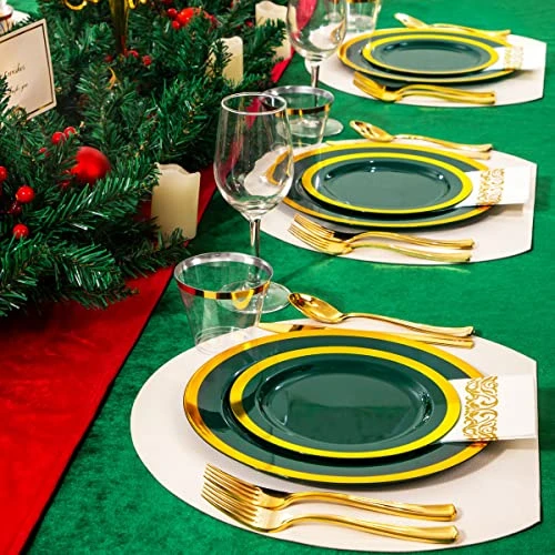 175PCS Green Plastic Plates - Emerald Green Party Plates - Disposable Gold Plastic Plates Include 50Plates, 25Knives, 25Forks, 25Spoons, 25Cups, 25Napkins For Party & St Patrick's Day 7 175PCS Green Plastic Plates - Emerald Green Party Plates - Disposable Gold Plastic Plates Include 50Plates, 25Knives, 25Forks, 25Spoons, 25Cups, 25Napkins For Party & St Patrick's Day - Image 7