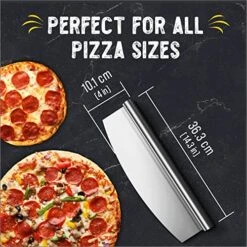 Pizza Cutter - Sharp Stainless Steel Rocker Knife W/ Plastic Blade Sheath - Dishwasher Safe - 14 Inch -Peugeot Shop 5196YjP0MqL