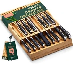 High-Grade 100% Bamboo Knife Drawer Organizer - 16 Knife Slots Plus A Sharpener Slot, Knife Organizer For Kitchen Organization, Durable, Secured, Practical, Eco-Friendly, Knife Block Without Knives. -Peugeot Shop 5197SrELGoL. AC