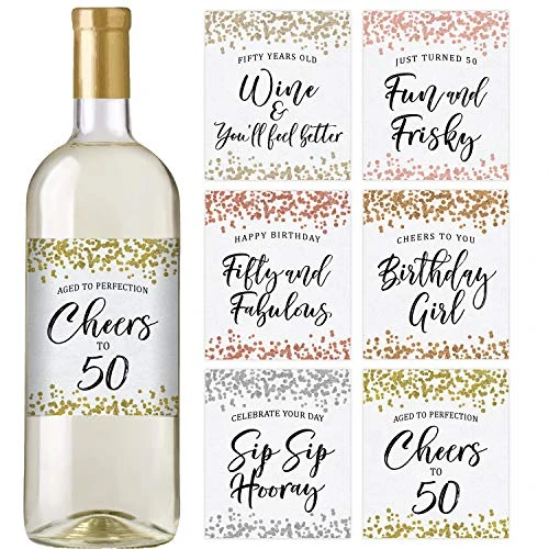 Printed Party 50th Birthday Wine Bottle Labels, Confetti, Set Of 6 1 Printed Party 50th Birthday Wine Bottle Labels, Confetti, Set Of 6