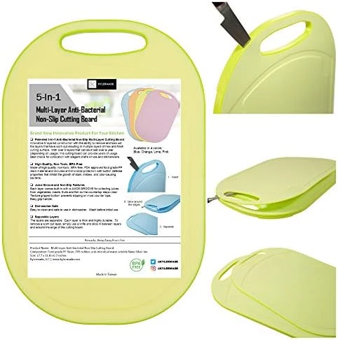 (5 Layers) Multi-Layer Non-Slip Cutting Board, Innovative 5 Layered Construction, 5 Kitchen Chopping Boards For Price Of 1, BPA Free, Non Porous, Dishwasher Safe, Juice Grooves (Blue) 7 (5 Layers) Multi-Layer Non-Slip Cutting Board, Innovative 5 Layered Construction, 5 Kitchen Chopping Boards For Price Of 1, BPA Free, Non Porous, Dishwasher Safe, Juice Grooves (Blue) - Image 7