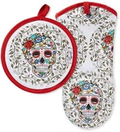 Fiesta Skull & Vine Oven Mitt & Pot Holder, Multi, 2 Piece -Peugeot Shop 519K 4GKYzL. AC