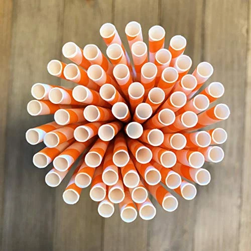 Stripe Paper Straws - Party Supply - Orange White - 7.75 Inches - Pack Of 100 - Outside The Box Papers Brand 6 Stripe Paper Straws - Party Supply - Orange White - 7.75 Inches - Pack Of 100 - Outside The Box Papers Brand - Image 6