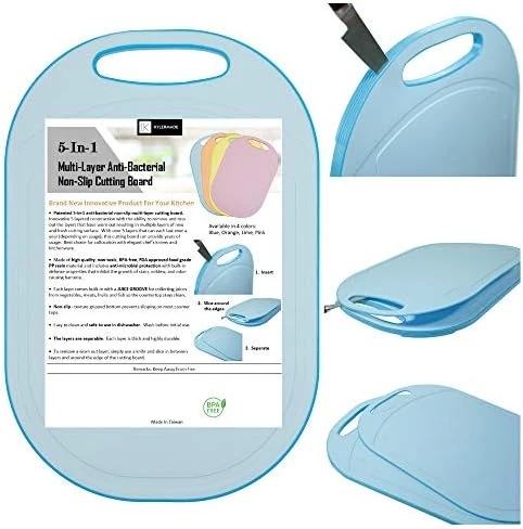 (5 Layers) Multi-Layer Non-Slip Cutting Board, Innovative 5 Layered Construction, 5 Kitchen Chopping Boards For Price Of 1, BPA Free, Non Porous, Dishwasher Safe, Juice Grooves (Blue) 6 (5 Layers) Multi-Layer Non-Slip Cutting Board, Innovative 5 Layered Construction, 5 Kitchen Chopping Boards For Price Of 1, BPA Free, Non Porous, Dishwasher Safe, Juice Grooves (Blue) - Image 6