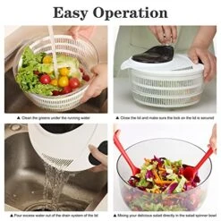 Ourokhome Salad Spinner Lettuce Dryer, Rotary Veggie Washer With Compact Bowl And Colander, Easy To Clean, Wash, Dry Vegetables, Fruits, Lettuce, Greens, Lockable Lid, 4L, White 15 Ourokhome Salad Spinner Lettuce Dryer, Rotary Veggie Washer With Compact Bowl And Colander, Easy To Clean, Wash, Dry Vegetables, Fruits, Lettuce, Greens, Lockable Lid, 4L, White -Peugeot Shop 519NLNyeCKL