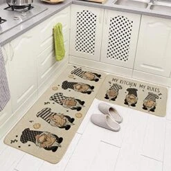 GEEORY Gnomes Decorative Kitchen Mats Set Of 2,My Kitchen My Rules Floor Mat Farmhouse Seasonal Holiday Decor For Home Kitchen - 17x29 And 17x47 Inch GK007