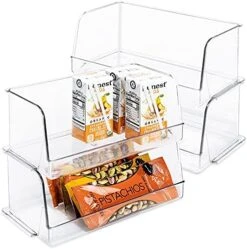 Ckable Household Bin - Set Of 2 - 4.75 X 9.5 Inch - Open Front - BPA Free Plastic Resin - Food, Fridge, Freezer, Cabinet, Food, Pantry, Storage - Kitchen Organizer - Clear -Peugeot Shop 519OQ5IBOlS. AC