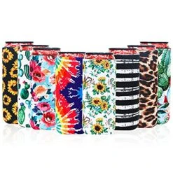 8 Pcs Slim Can Coolers Sleeves For 12oz Slim Beer & Hard Soda, Tall Skinny Can Cooler Holder Colorful Neoprene Bottle Insulator Perfect For Christmas Parties Valentines Day Gifts (Floral)