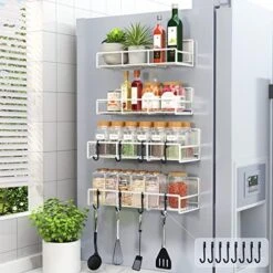 Lunememo Magnetic Spice Rack For Refrigerator, 4 Pack Magnetic Fridge Shelf With 8 Hooks, Strong Magnet & No Drilling, Black 11 Lunememo Magnetic Spice Rack For Refrigerator, 4 Pack Magnetic Fridge Shelf With 8 Hooks, Strong Magnet & No Drilling, Black -Peugeot Shop 519THci18L. AC
