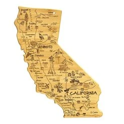 Totally Bamboo Destination California State Shaped Serving And Cutting Board, Includes Hang Tie For Wall Display