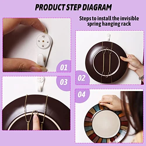 Bettomshin 1PCS Plate Hanger 15.98" W Type Stainless Steel Plate Hangers Invisible Wall Hooks For Walls Compatible Decorative Plates Hooks Dish Diaplay Holder Golden 4 Bettomshin 1PCS Plate Hanger 15.98" W Type Stainless Steel Plate Hangers Invisible Wall Hooks For Walls Compatible Decorative Plates Hooks Dish Diaplay Holder Golden - Image 4