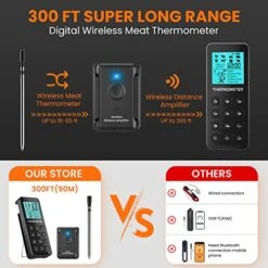 Wireless Meat Thermometer,300FT Digital Wireless Meat Thermometer With Alarm Function For The Oven, Grill, Kitchen (Wireless Thermometer)