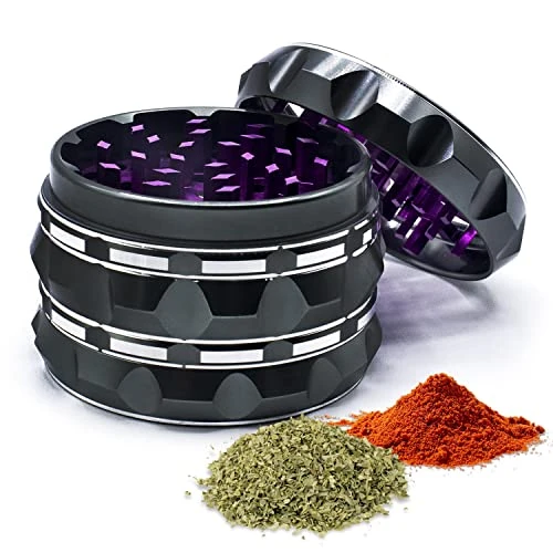 Rinder, 2.5 Inch Spice Grinder, Aluminium Alloy Manual Grinder (Black+Purple) 1 Rinder, 2.5 Inch Spice Grinder, Aluminium Alloy Manual Grinder (Black+Purple)