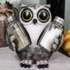 Whimsical Owlet Baby Owl With Big Round Eyes Glass Salt And Pepper Shakers Holder Display Figurine Set 6" Tall Wildlife Whispering Forest Spirit Nocturnal Birds Sculpture Home Decor Accent