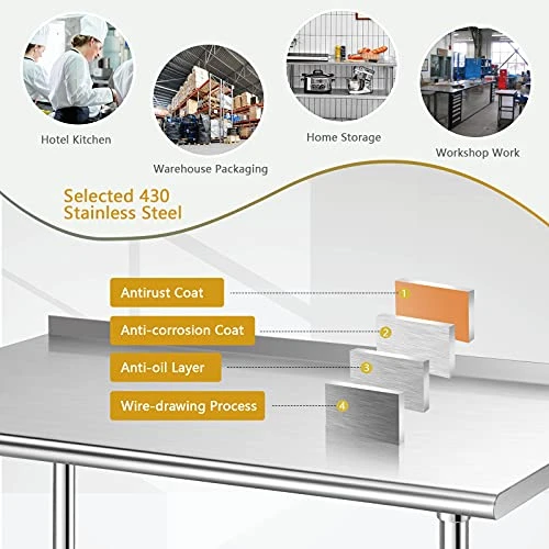 60x24 Inches Stainless Steel Table With Backsplash, Metal Commercial Kitchen Table For Prep & Work With Adjustable Undershelf, Heavy-Duty Prep Table 5 60x24 Inches Stainless Steel Table With Backsplash, Metal Commercial Kitchen Table For Prep & Work With Adjustable Undershelf, Heavy-Duty Prep Table - Image 5
