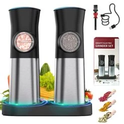 2 Pack Electric Salt And Pepper Grinder Set With USB Rechargeable - No Battery Needed, Ansbell Automatic Salt And Pepper Grinder, Gravity Pepper Mill Grinder Refillable, Adjustable Coarseness