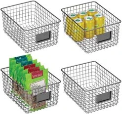 Square Steel Wired Storage Organizer Bin Baskets With Label Slot For Kitchen Pantry, Cabinet, Organizing Holder For Food, Drinks, Snacks, Produce, Omaha Collection, 4 Pack, Matte Black -Peugeot Shop 519uSKh6IgL. AC