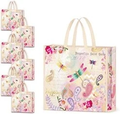 NymphFable 6 Pack Grocery Bags Reusable Almond Blossoms Shopping Bags Waterproof Tote Bag Gift Bags 50LBS -Peugeot Shop 51A a2IAnaL. AC