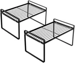 Shantton 2 Pack Kitchen Cabinet Shelf Counter Organizer Rack Pantry Storage Bathroom Bedroom Office Table Desk Space Saving Steel Frame Stackable Rust Resistant Non Slip White -Peugeot Shop 51A1DO5OFbL. AC