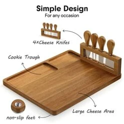 Acacia Cheese Board And Knife Set - 14” X 11” Large Charcuterie Boards Set, Cheese Tray Platter Servers With Magnetic Knife Holder, Gift For House Warming, Anniversary, Christmas, Thanksgiving -Peugeot Shop 51A1bIOdeRL
