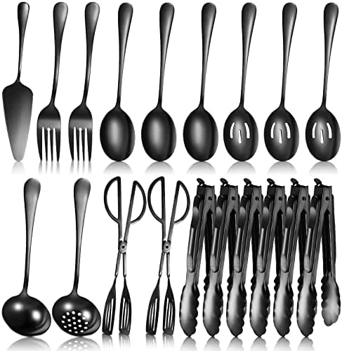 19 Pieces Serving Flatware Set Including Stainless Steel Spatulas, Forks, Spoons, Perforated, Soup, Skimmers Spoon, Buffet Tongs, Heavy Duty Black For Home Buffet(Black) 4 19 Pieces Serving Flatware Set Including Stainless Steel Spatulas, Forks, Spoons, Perforated, Soup, Skimmers Spoon, Buffet Tongs, Heavy Duty Black For Home Buffet(Black) - Image 4