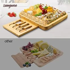 Bamboo Cheese Board And Knife Set, Sungwoo Wood Charcuterie Servering Boards Set, Charcuterie Board Accessories, Cheese Plates, For Christmas Women Housewarming Day Wedding Thanksgiving -Peugeot Shop 51A9VGXuUJL