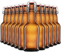Glass Bottles - 16 Ounce Swing Top Beer Bottles With Flip-top Airtight Lid For Carbonated Drinks, Kombucha, 2nd Fermentation, Water - Grolsch Bottle, Holiday Gifts -Peugeot Shop 51ABV06lSIL. AC
