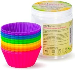 Jumbo Silicone Muffin Cups - 12 Large 3-5/8 Inch Baking Liners With Bonus Screw Top Storage Jar
