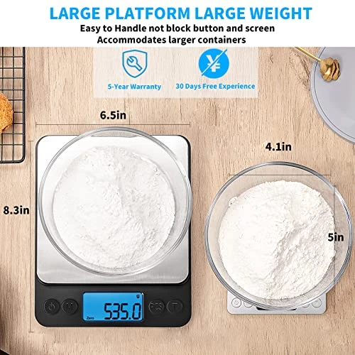 Upgraded Large Size Food Scale For Food Ounces And Grams, YONCON Kitchen Scales Digital Weight For Cooking, Baking, 5kg By 0.1g High Accurate Gram Scale With 2 Tray, Tare Function, LCD Display 2 Upgraded Large Size Food Scale For Food Ounces And Grams, YONCON Kitchen Scales Digital Weight For Cooking, Baking, 5kg By 0.1g High Accurate Gram Scale With 2 Tray, Tare Function, LCD Display - Image 2