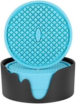 Silicone Coasters [6 Pack] Thickened Drink Coasters With Holder - Cup Mat - Non-Slip, Non-Stick, Stay Put, Deep Tray - Prevents Furniture And Tabletop Damages(Black) -Peugeot Shop 51AVB6Q60SL. AC