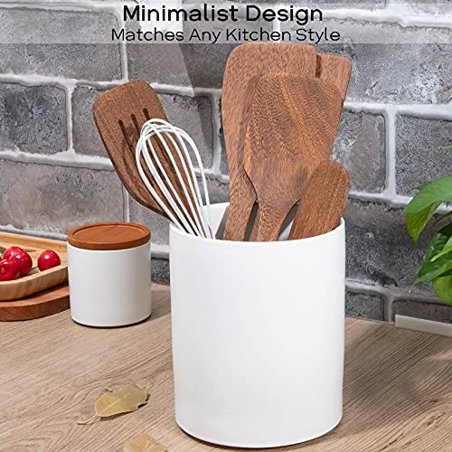 Kitchen Utensil Holder For Countertop, Large White Utensil Holder, Stable And Sturdy Ceramic, Easy To Clean, Dishwasher Safe, Minimalist Kitchen Decor, Cooking Utensil Crock For Spoon Spatula 2 Kitchen Utensil Holder For Countertop, Large White Utensil Holder, Stable And Sturdy Ceramic, Easy To Clean, Dishwasher Safe, Minimalist Kitchen Decor, Cooking Utensil Crock For Spoon Spatula - Image 2