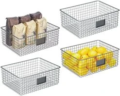 Square Steel Wired Storage Organizer Bin Baskets With Label Slot For Kitchen Pantry, Cabinet, Organizing Holder For Food, Drinks, Snacks, Produce, Omaha Collection, 4 Pack, Matte Black -Peugeot Shop 51AZ7geeIS. AC