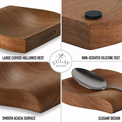 Acacia Wood Spoon Rest For Kitchen - Smooth Wooden Spoon Holder For Stovetop With Non Slip Silicone Feet - Perfect Holder For Spatulas, Spoons, Tongs & More 2 Acacia Wood Spoon Rest For Kitchen - Smooth Wooden Spoon Holder For Stovetop With Non Slip Silicone Feet - Perfect Holder For Spatulas, Spoons, Tongs & More - Image 2