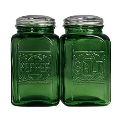 Depression Style Glass Salt And Pepper Shakers (Green)